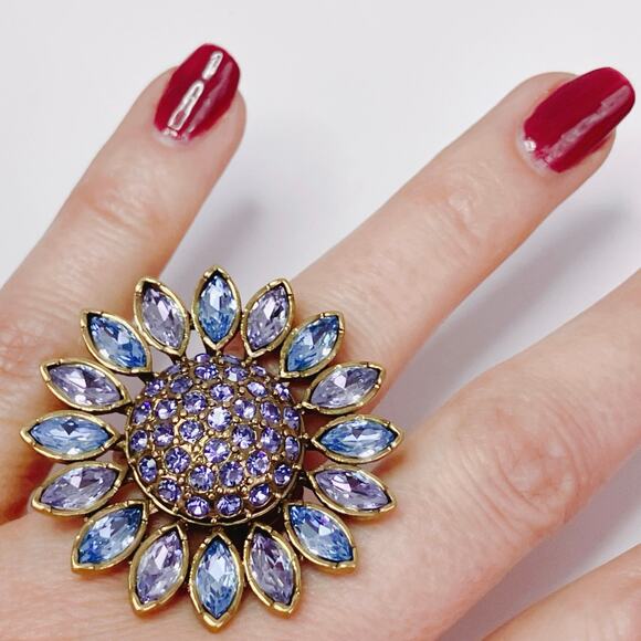 Heidi Daus Divine Miss Daisy Purple Blue Swarovski Crystal Cocktail Ring Size 7 - Picture 6 of 12